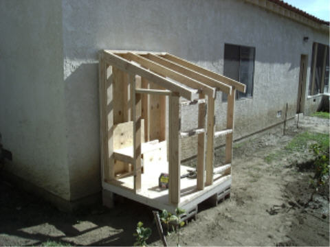 The roof and one side is framed